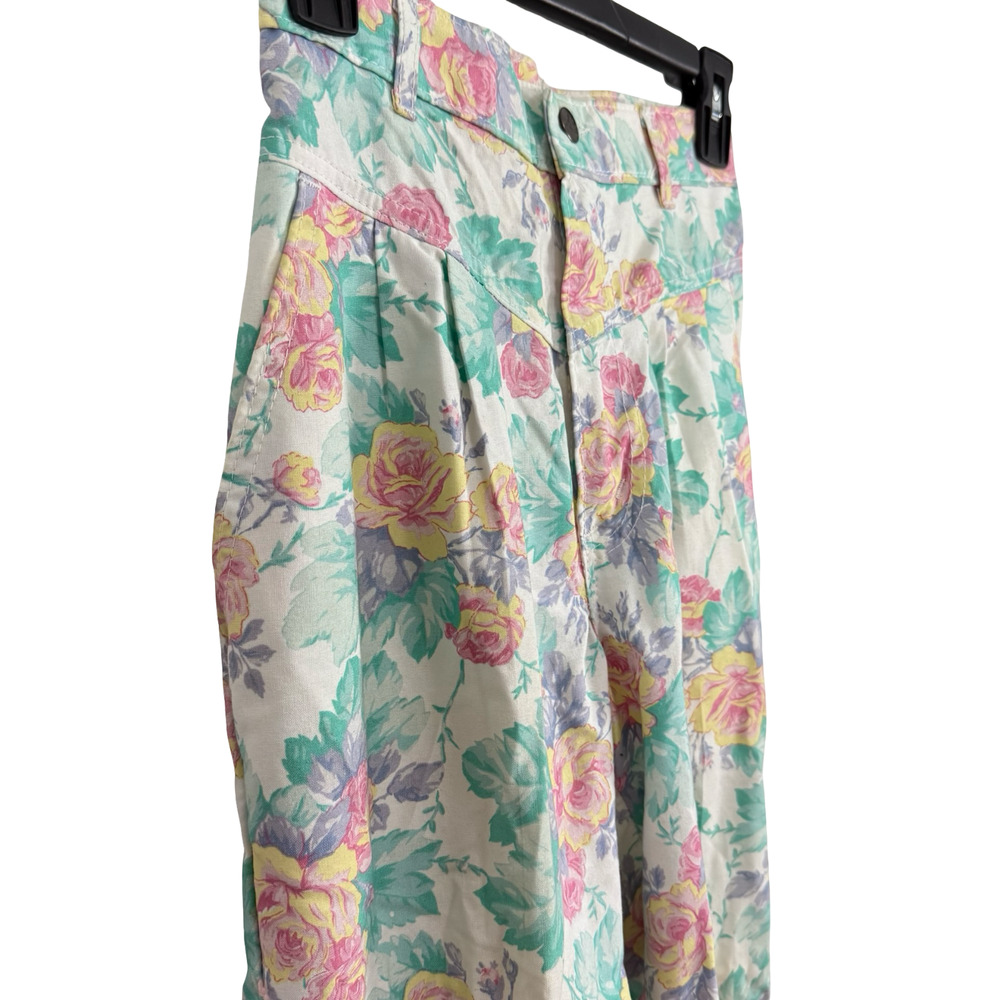 Chic Vintage Floral High Wiast 80s Pastel Pants USA Made Womens sz 24 x 27 - Picture 4 of 16